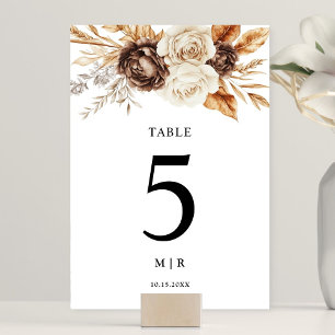 Terracotta Dusty Brown Floral Wedding Table Number