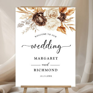 Terracotta Dusty Brown Floral Wedding Welcome Foam Board