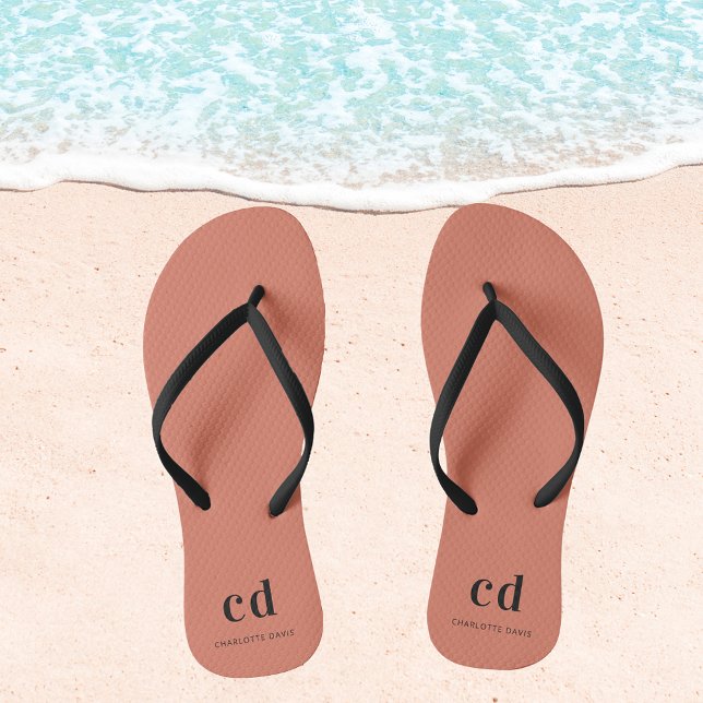 Terracotta dusty earth name monogram flip flops (Creator Uploaded)