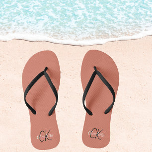 Terracotta dusty earth name monogram flip flops