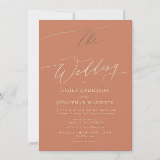 Terracotta Dusty Orange Elegant Boho Gold Wedding Invitation