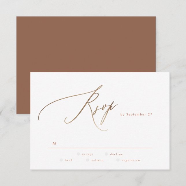 Terracotta Dusty Orange Elegant Boho Gold Wedding RSVP Card (Front/Back)