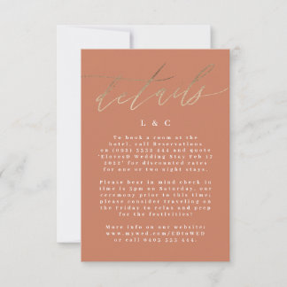 Terracotta Dusty Orange Elegant Boho Gold Wedding RSVP Card