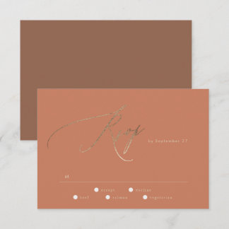 Terracotta Dusty Orange Elegant Boho Gold Wedding RSVP Card
