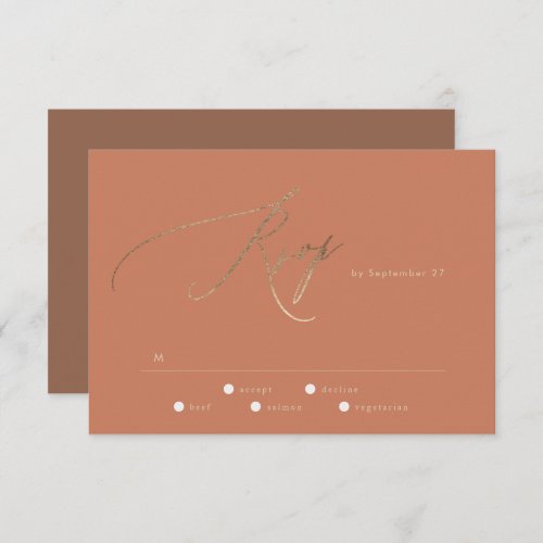 Terracotta Dusty Orange Elegant Boho Gold Wedding RSVP Card