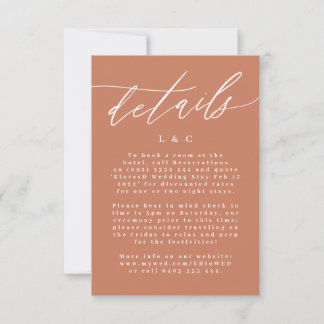 Terracotta Dusty Orange Elegant Boho White Wedding RSVP Card