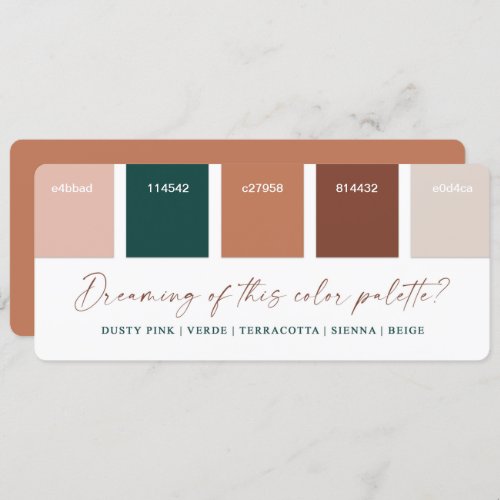 Terracotta  Dusty Pink Wedding Color Palette Card