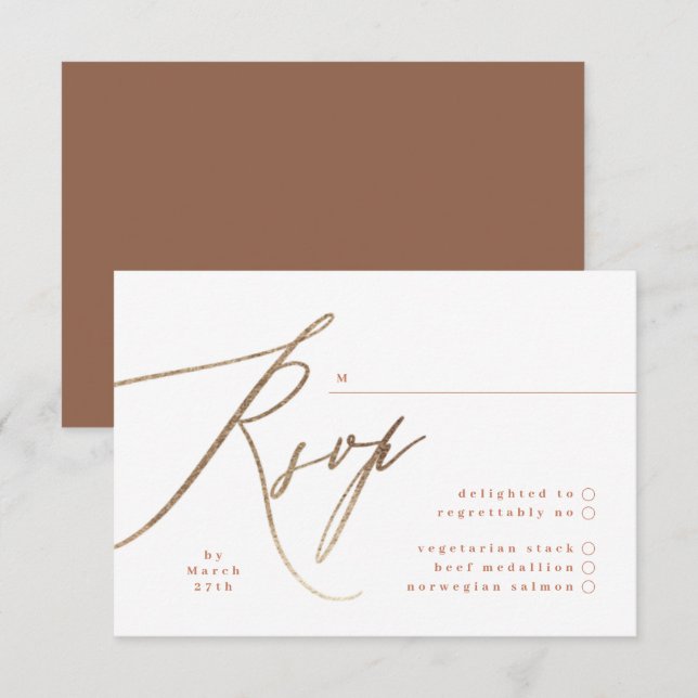 Terracotta Dusty White Elegant Boho Gold Wedding RSVP Card (Front/Back)