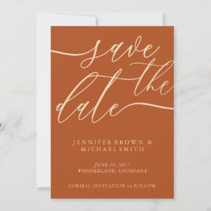 Terracotta Earth Save Date Photo Calligraphy Save The Date