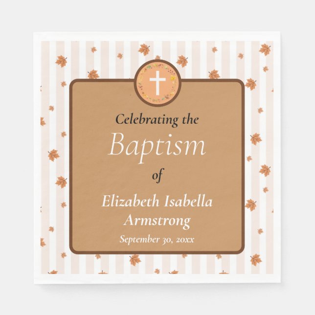 Terracotta Earth Tone Autumnal Wreath Fall Baptism Napkins (Front)