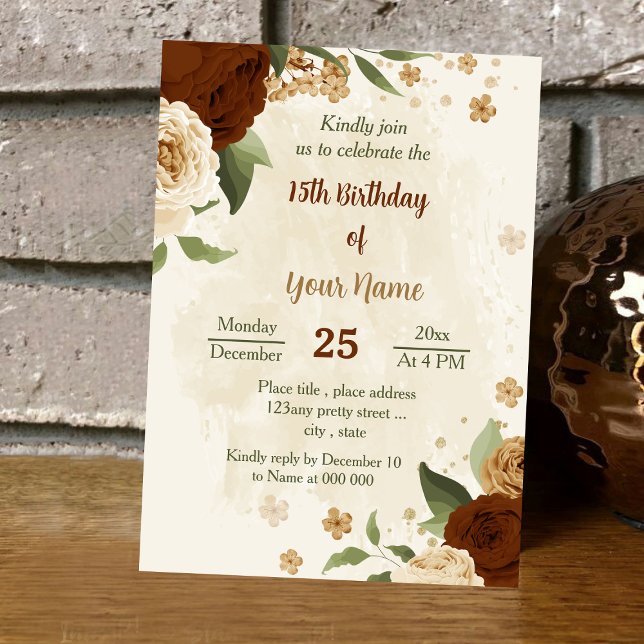 terracotta earth tone floral birthday invitation (Creator Uploaded)