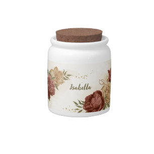 terracotta earth tone floral greenery candy jar