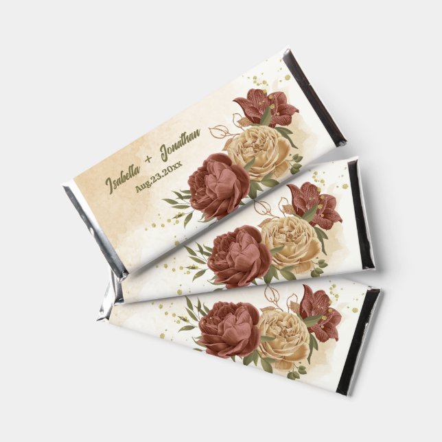 terracotta earth tone floral greenery hershey bar favors (Front)