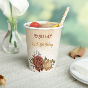 terracotta earth tone floral greenery paper cups