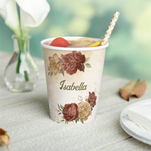 terracotta earth tone floral greenery paper cups