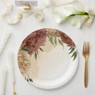 terracotta earth tone floral greenery paper plates