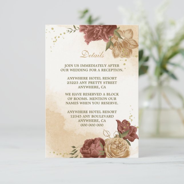 terracotta earth tone floral greenery wedding enclosure card (Standing Front)