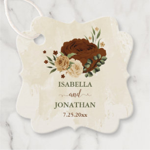 Terracotta earth tone floral greenery wedding favor tags