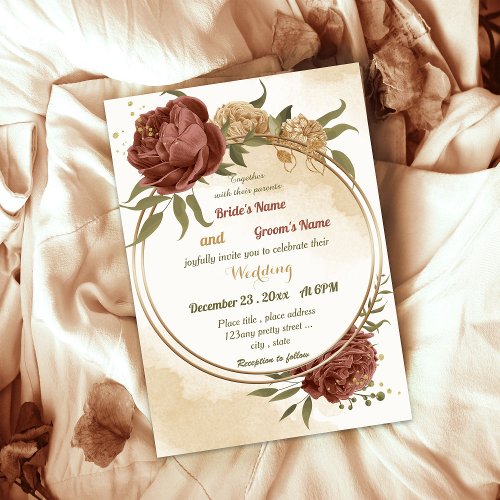 terracotta earth tone floral greenery wedding invitation