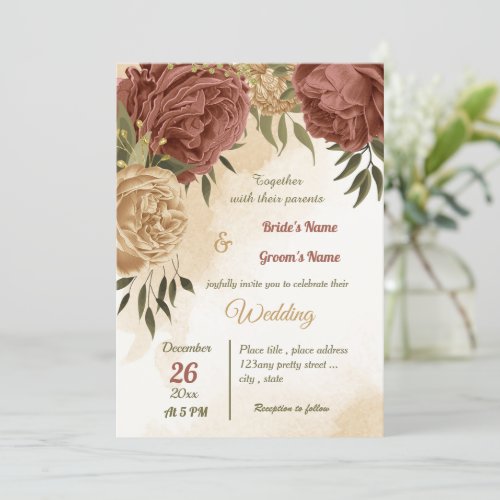 terracotta earth tone floral greenery wedding invitation