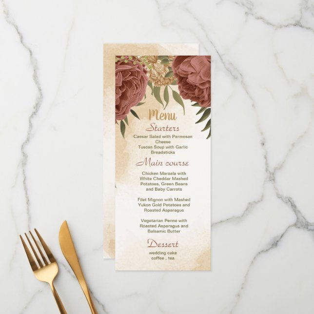 terracotta earth tone floral greenery wedding  menu (Front/Back In Situ)