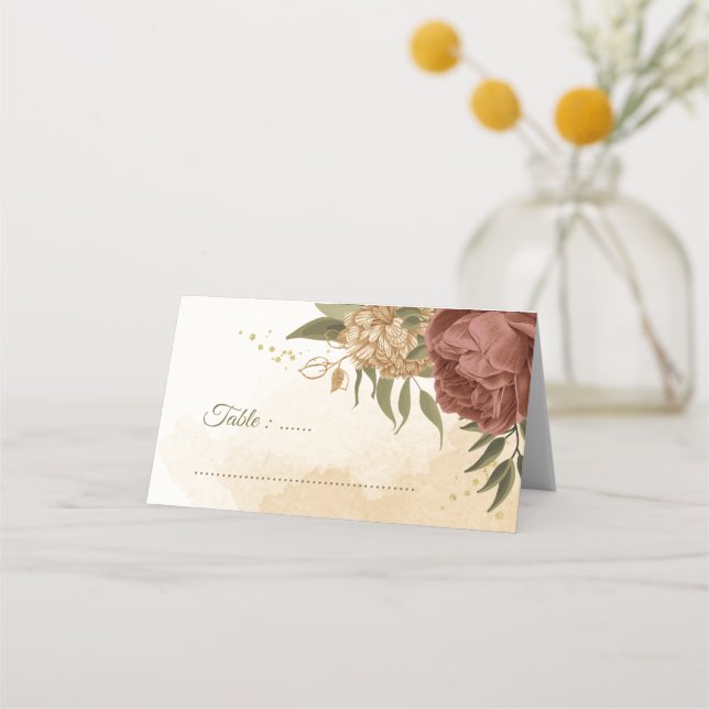 terracotta earth tone floral greenery wedding  place card (Front)