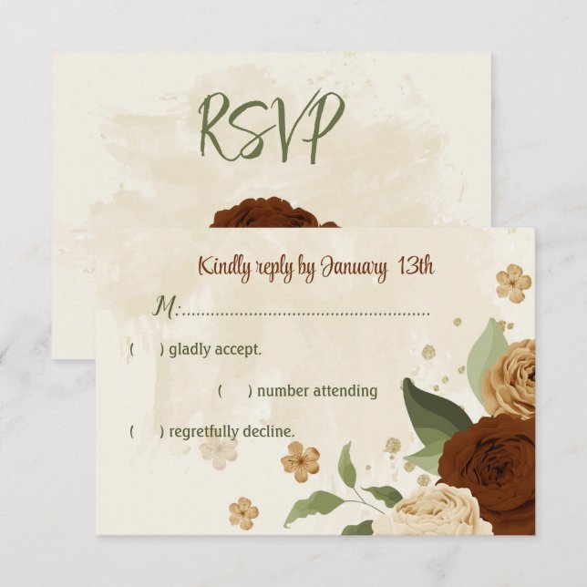 terracotta earth tone floral greenery wedding RSVP card (Front/Back)