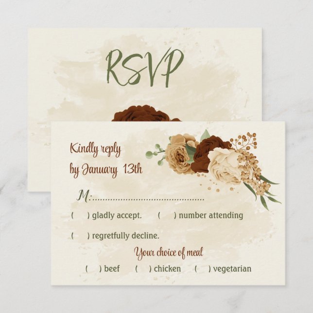 terracotta earth tone floral greenery wedding RSVP card (Front/Back)