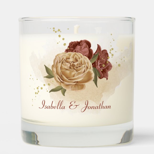 terracotta earth tone floral greenery wedding scented candle (Front)