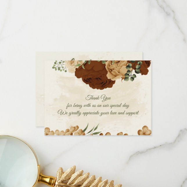 terracotta earth tone floral greenery wedding thank you card (Front/Back In Situ)