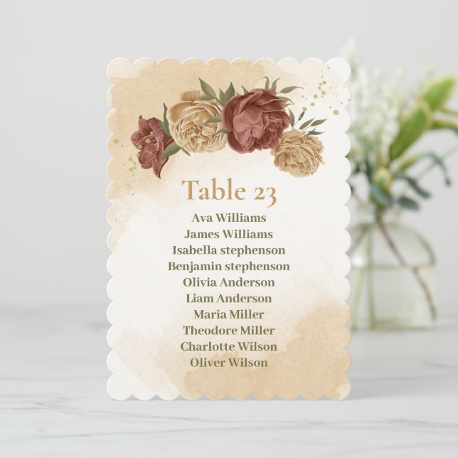 terracotta earth tone floral seating chart card (Standing Front)
