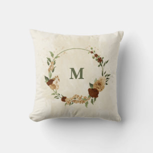 terracotta earth tone floral throw pillow