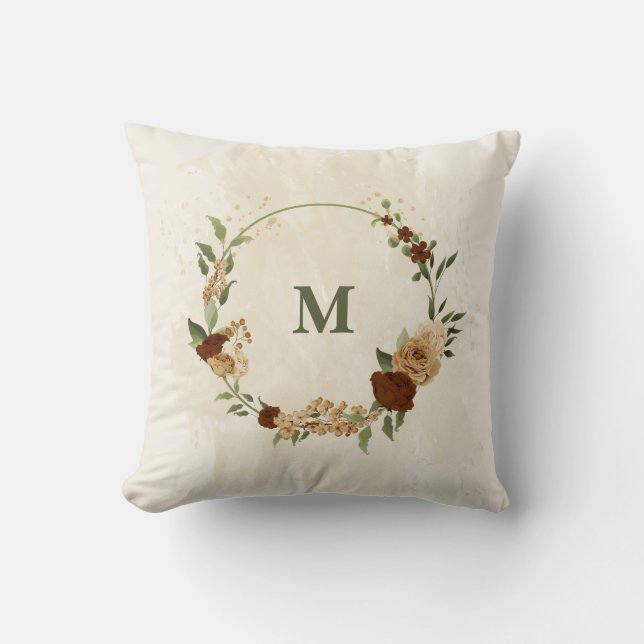 terracotta earth tone floral throw pillow (Front)