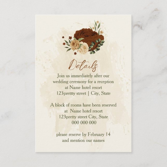 terracotta earth tone floral wedding details enclosure card (Front)