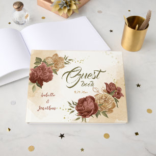 terracotta earth tone floral wedding guest book
