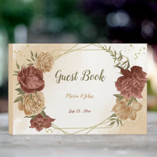 terracotta earth tone floral wedding guest book