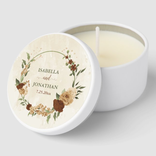 terracotta earth tone floral wedding mini candle favors (Corner)