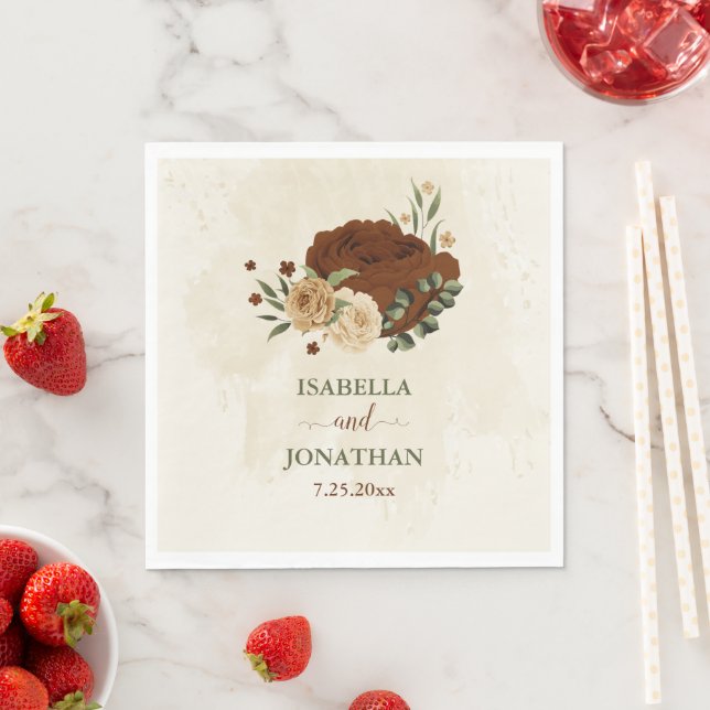 terracotta earth tone floral wedding napkins (Insitu)
