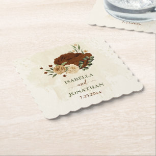 terracotta earth tone floral wedding paper coaster