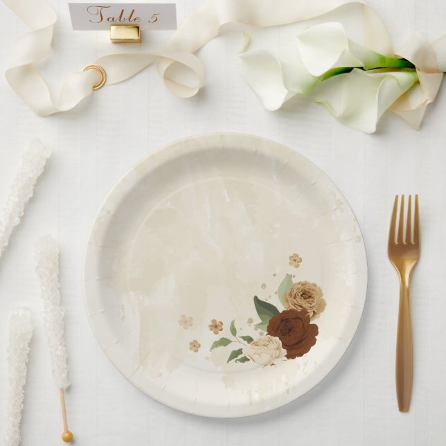 terracotta earth tone floral wedding paper plates (Wedding)