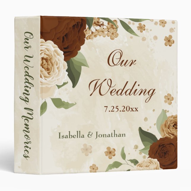 terracotta earth tone floral wedding photo album 3 ring binder (Front/Spine)