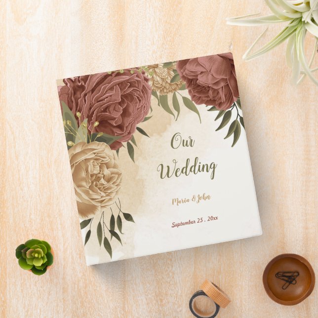 terracotta earth tone floral wedding photo album 3 ring binder (In Situ)