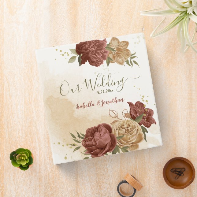 terracotta earth tone floral wedding photo album 3 ring binder (In Situ)