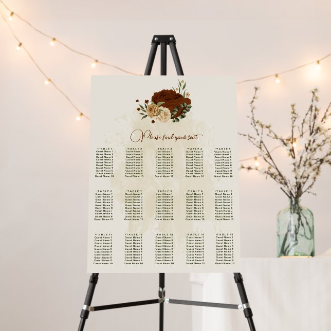 terracotta earth tone floral wedding seating chart foam board (In Situ (Stand))