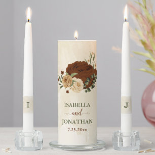 terracotta earth tone floral wedding unity candle set