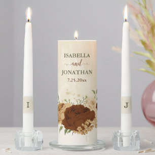 terracotta earth tone floral wedding unity candle set