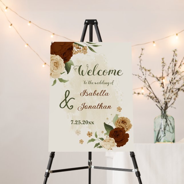 terracotta earth tone floral wedding welcome sign (In Situ (Stand))