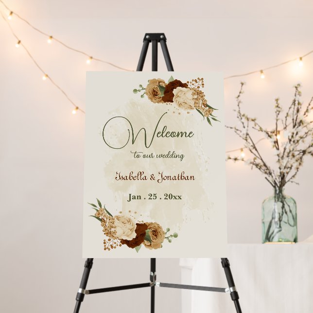 terracotta earth tone floral wedding welcome sign (In Situ (Stand))