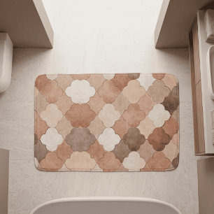 Terracotta Earth Tone Moroccan Quatrefoil Pattern Bath Mat