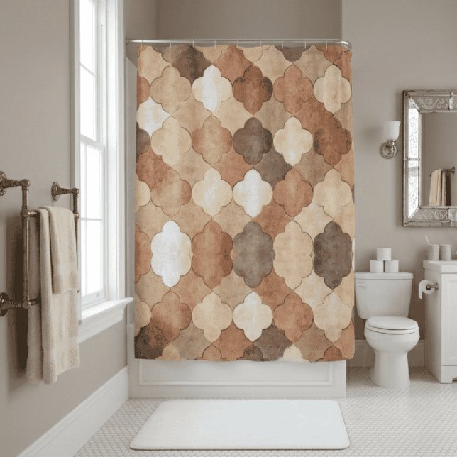 Terracotta Earth Tone Moroccan Quatrefoil Pattern Shower Curtain (terracotta mosaic tile pattern shower curtain)